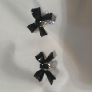 Black And Crystal Bow Earrings - Adorable